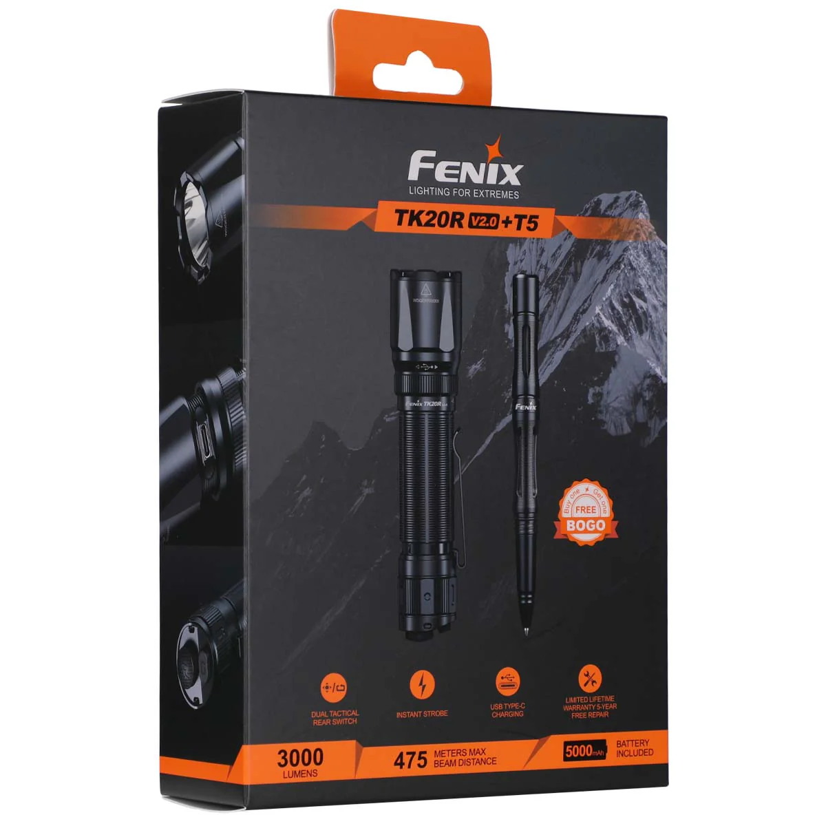 Fenix TK20R V2.0 Rechargeable Tac Flashlight with T5 Pen